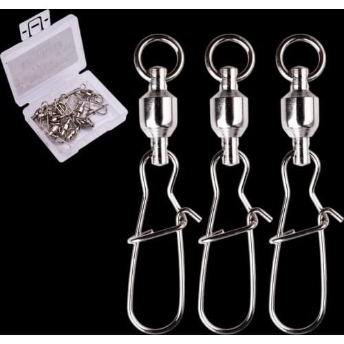 10Pcs/ Box Strong Ball Swivels with Sold Rings Split Ring Fishing swivel snap Connector Size 0 1 2 3 4 5 6 Fishing Accessories