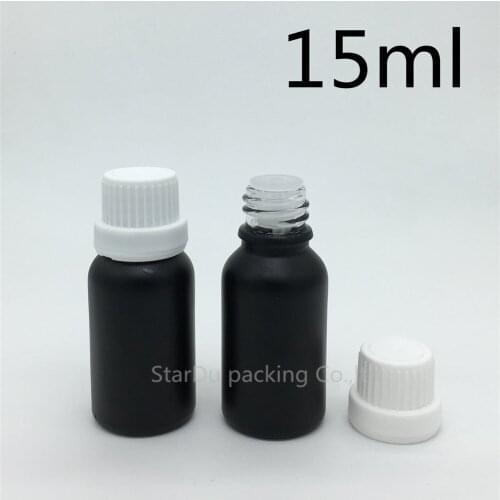 12pcs 15ML Black Frosted Glass Bottle ,15cc Vials Essential Oil Bottle white tamper evident cap Perfume bottle