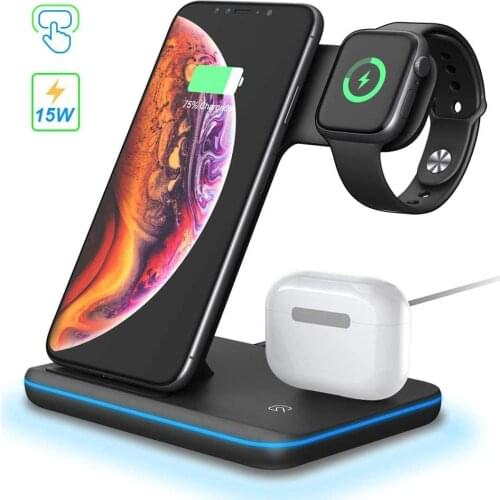 15W 3 In 1 Qi Wireless Charger For Apple Watch 5 4 3 2 iPhone 11 XS X 8 Airpods Pro Fast Charging Dock Stand for Samsung S20 S10
