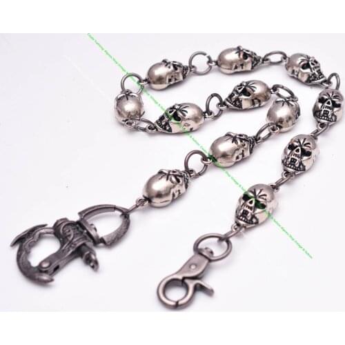 26 Retro Silver Biker Punk Basic Strong Skull Skeleton Anti-lost Trucker Key Holder Jeans Hiphop Wallet Chain With Trigger Snap