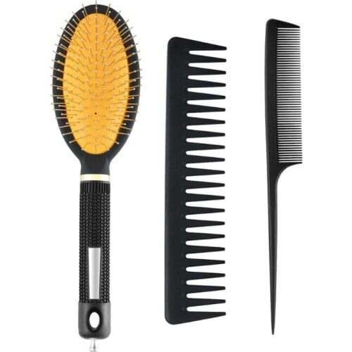 3pcs Paddle Anti-Static Comb Detangling Hair Brush Scalp Massage Hairdressing Styling Tools for Salon Home Use