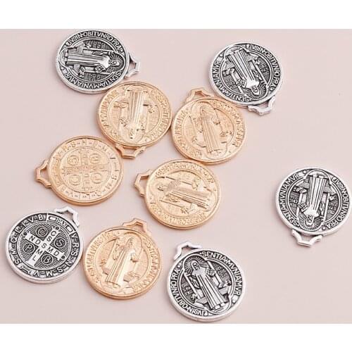 10pcs 22*25mm Round Cross Jesus Charms for Necklace Pendants Christian Jewelry Making DIY Charms Crafts Handmade Accessories