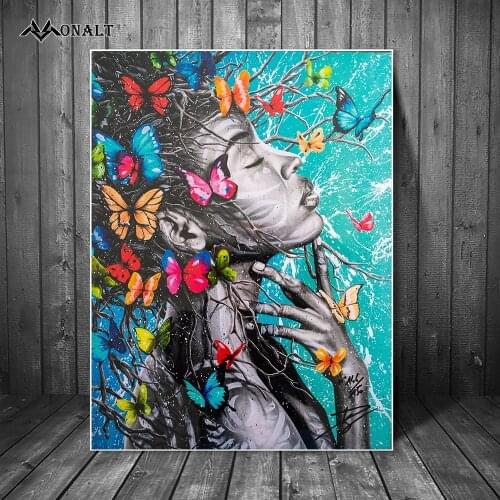 Butterfly and woman abstract art print Canvas Painting HD Figure picture living room wall Modern art Decorative Paintings