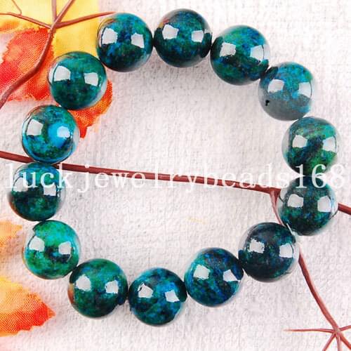 Free Shipping Fashion Jewelry Azurite Round Beads Stretch Bracelet 7" FG0209