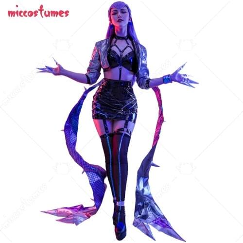 Evelynn K/DA ALL OUT Cosplay Purple Shiny Symphony Laser Reflective Leather Cosplay Costume Outfit With Bracel