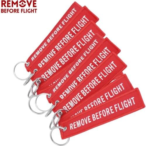 Remove Before Flight Embroidery Keychain for Aviation Gift Chaveiro Para Carro Luggage Tag Key Fob 10 PCS/LOT Red Key Ring Chain