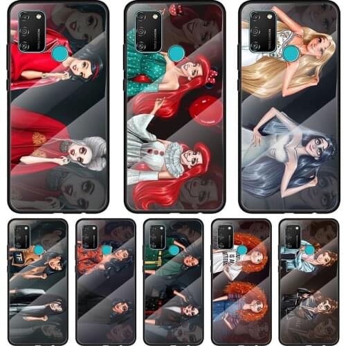 Princesses Halloween Tempered Glass Cover For Honor 30 20 10 9X 8X Pro Plus Lite Silicone Phone Case Coque