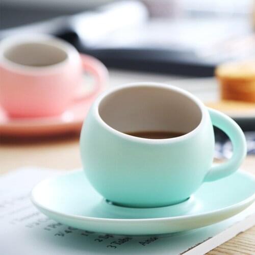 European Creative Minimalist Ceramic Matte Coffee Cup with Saucer Set Spherical Milk Juice Cup Set Couple Tea Cup Drinkware