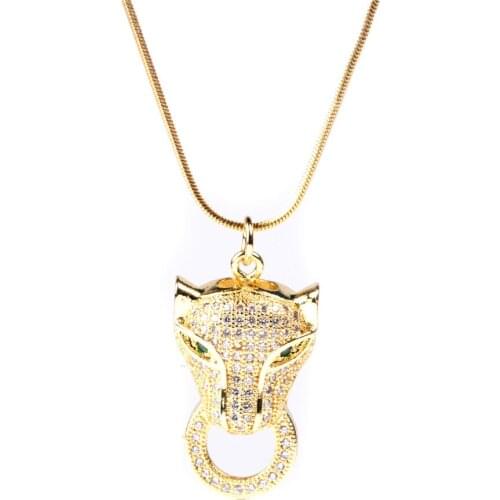 EYIKA Personality Leopard Necklace with Snake Bone Chain White Zircon Gold Color Sun Double Pendant Luxury Women Sweater Colar