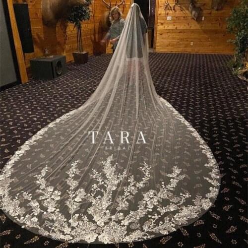 5M Long Wedding Veil With Comb One Layer Tulle Lace Appliqued Edge Luxury Bridal Veils White Ivory Champagne Customize