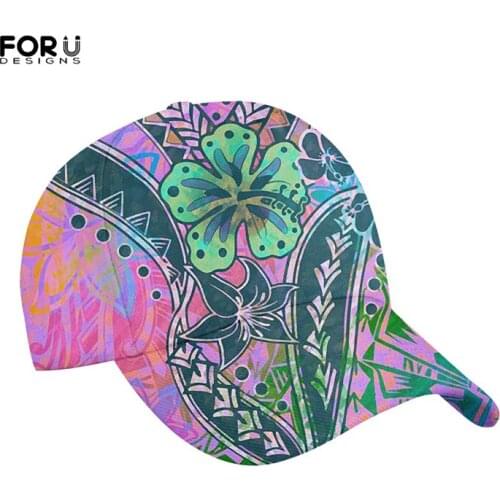 FORUDESIGNS Women Men Baseball Cap Colorful Polynesian Hibiscus Flower Printed Universal Hat Elasticity Sport Visors Caps Gorras