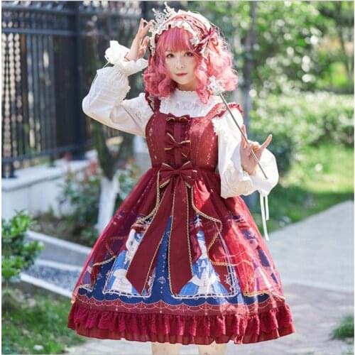 Gothic Lolita Jsk Dress Women Cat Printed Lolita Sleeveless Dress Girls Vintage Victorian Princess Party Dress B1841