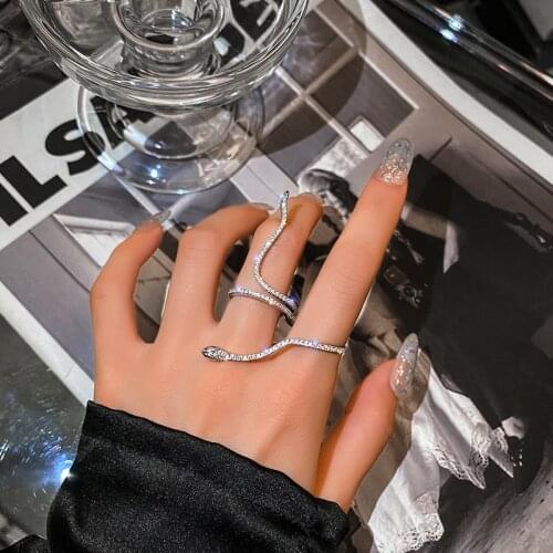 Cold Wind Snake-shaped Ring Fashion Cool Snake-shaped Womens Ring Bijoux Adjustable Crystal Ring Wedding Party Jewelry