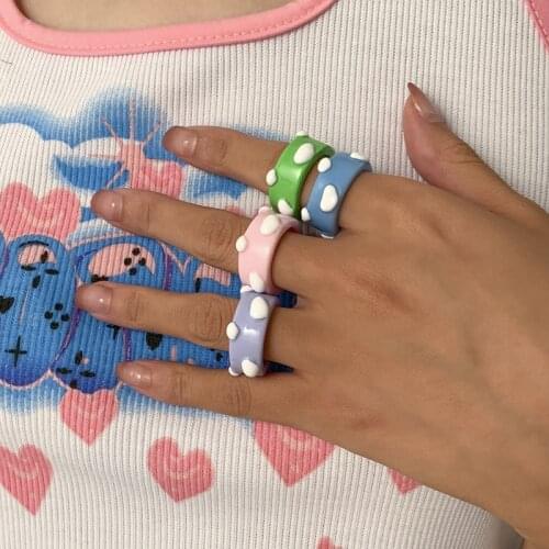 Unique Design White Color Cloud Wide Chunky Rings for Women Girls Cute Blue Green Pink Purple Arcylic Ring Korean Accessories