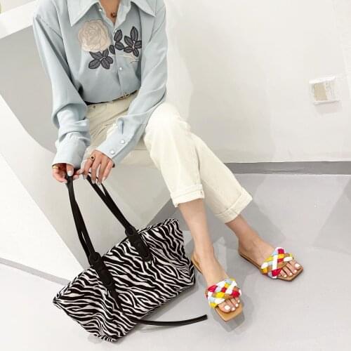 Flat Slippers Women Mixed Colors Weave Slides Sandal Ladies Mules Outdoor Beach Lady Shoes Woman Home Slippers Female Flip Flops