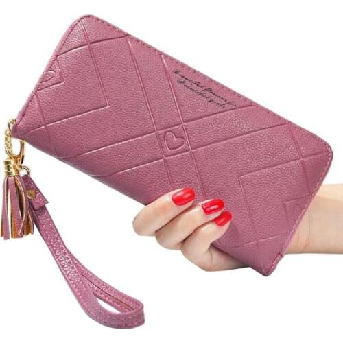 Women Tassels Zipper Wallet Cards ID Holder Long Lady Purses Money Coin Purse Pocket Wristlet Handbags Female Heart Wallets Bag