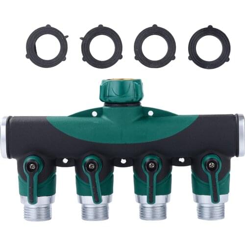 3/4" 4-Way Brass Plastic Garden Hose Splitter Y-Type Watering Connector Distributor For Outdoor Tap and Faucet
