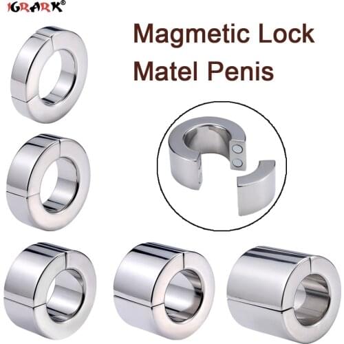 Metal Ball Stretcher Scrotum Pendant Restraint Ring Weight Penis Bondage Scrotum Magmetic Lock Traning Ring 5 Size for Men