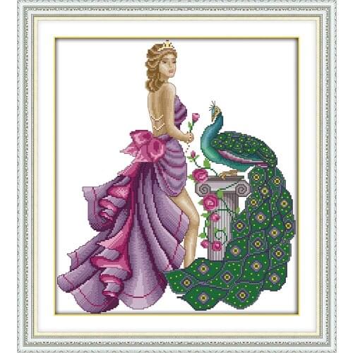 Model and peacock cross stitch kit aida 14ct 11ct count printed canvas stitches embroidery DIY handmade needlework