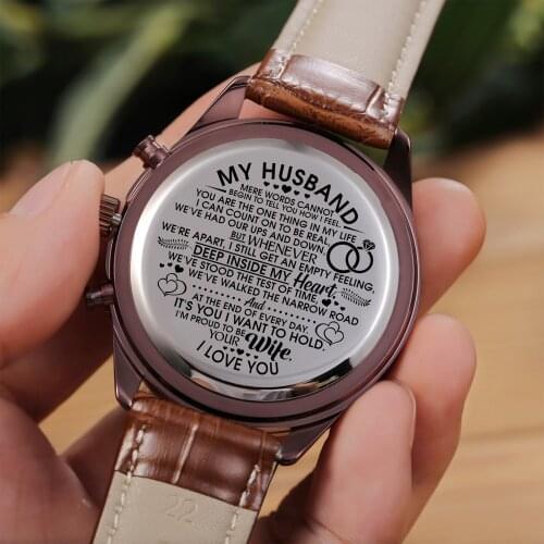 Wife To My Husband Engraved Watches Luxury Men Watches Steel Wooden Watches Men 30m Waterproof Business Leisure Gifts SJB4424