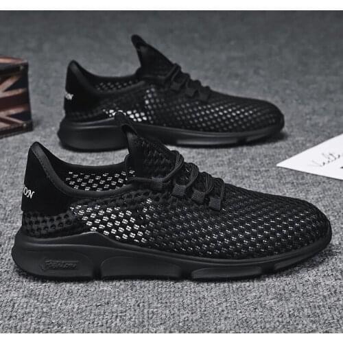 Mens Flat Holes Net Hollow Out Breathable Lace Up Mesh Summer Casual Shoes Sandals Sneakers Beach 3Colors New Arrival 2021