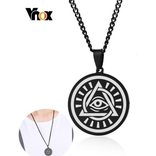 Vnox Mens Eye of Providence Pendant Necklaces Black Stainless Steel Solar Eclipse Design Male Choker Jewelry