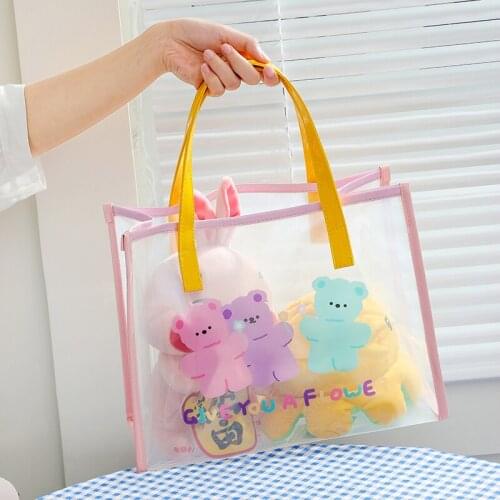 Kawaii Bear Shoulder Bags For Girls Summer Beach Transparent Handbag Lady Clear Jelly Tote bags Cute Travel Shopping bag