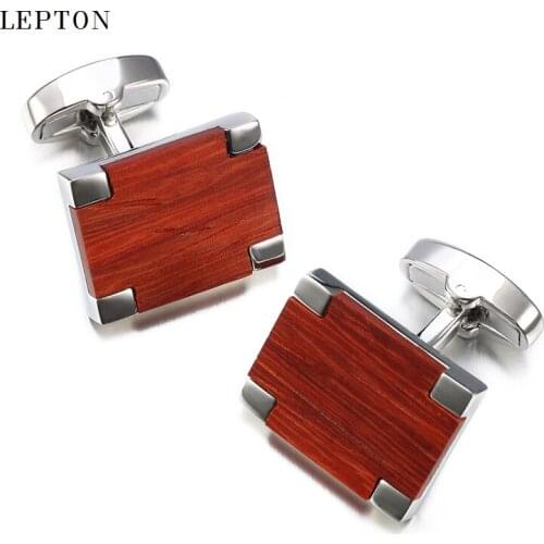 Newest Low-key Luxury Wood Cufflinks For Mens High Quality Lepton Jewelry Square Rosewood Cuff links Men Shirt Cuff Cuff links