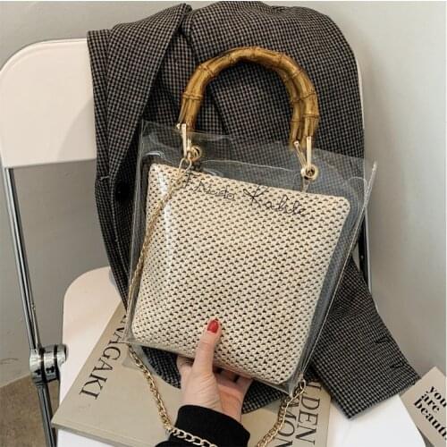 Transparent Bag for Women New Fashion Korean Style Women 's Bag Large Capacity PVC Jelly Bag Bamboo Joint Portable