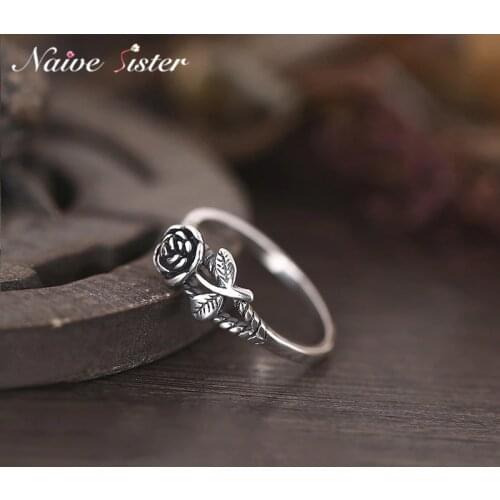 Antique Silver Color Vintage 3D Rose Rings for Women Courtship Engagement Wedding Party Jewelry Copper Ring 2018 New Fashion