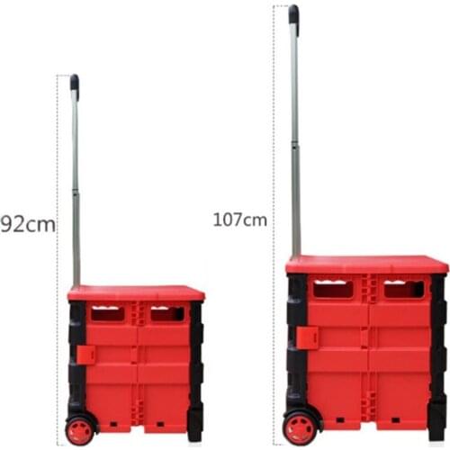 Ultralight 45L Foldable Pull Rod Supermarket PPS Shopping Vehicle Outdoor Camping Equipment Fishing Picnic Box Luggage Cart