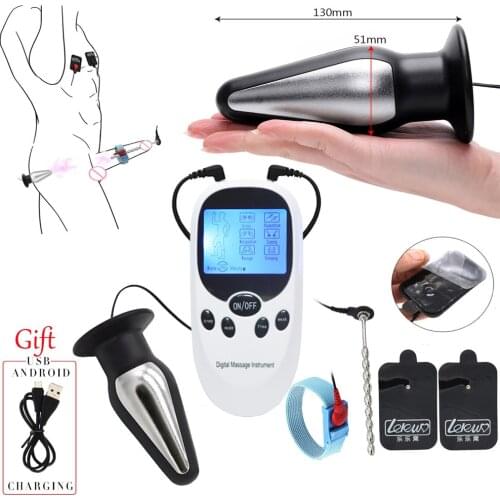USB Charge BDSM Power Box,Electric Shock Pulse Anal Plug Male Masturbator Urethral Stimulate Plug Penis Ring Nipple Pads Sex Toy