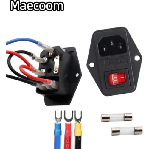 1/2/5 PCS 10A 250V Power Switch AC Power Outlet With Red Triple Rocker Switch Fused Module Plug For 3D Printer Parts
