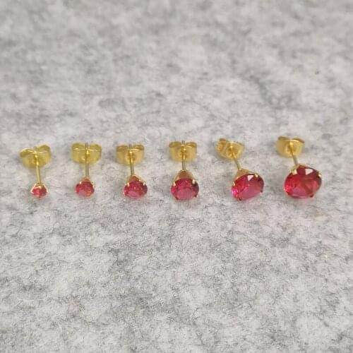 Hot Pink Glass 316 L Stainless Steel Brief Stud Earrings For Men And Women Size From 3mm to 8mm