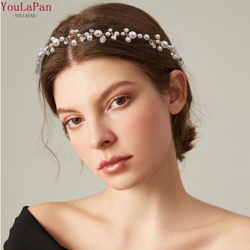 YouLaPan HP03 Crystal Wedding Headband Simple Wedding Headwear Pearl Bridal Hairband for Women Tiara Wedding Hair Accessories