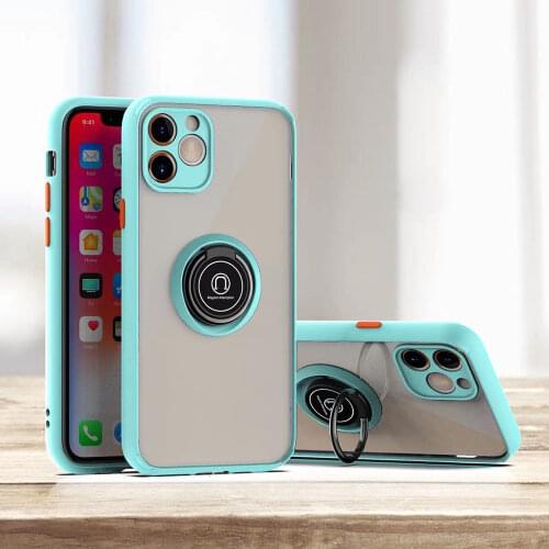 Camera Protection Matte Shockproof Phone Case For iPhone 12 11 Pro Max XR XS Max 7 8 Plus SE 2 Magnetic Ring Stand Holder Cover