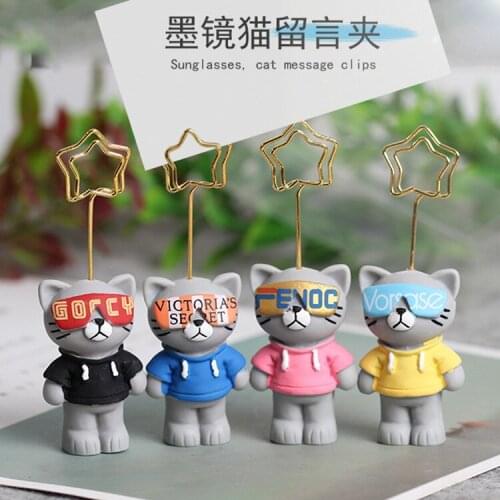 Kawaii Cartoon Cat Glass Message Photo Name Card Clips Cute Dask Decoration Ornaments Stationery Supplies Gift Cute Holder