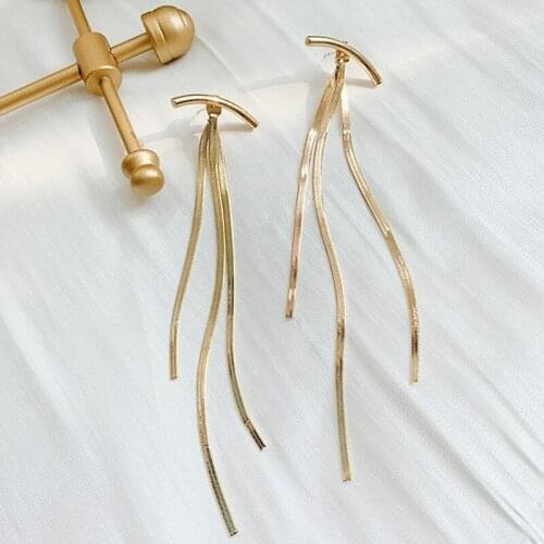 Womens Fashion Romantic Long Box Chain Tassel Drop Earrings Elegant Charming Dangle Earring Stud Party Earring Piercing Gifts