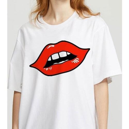Women T-shirts 90s Fashion Sexy Lips Printing Cartoon Ladies Print Graphic T Top Lady Shirt Female Tee T-Shirt