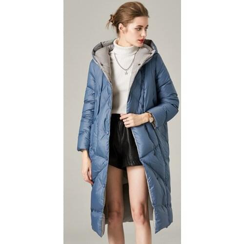 Winter Lightweight Down Coats Women 2020 New Mid Long Popular 90% White Duck Down Hooded Fashion New Loose Warm Cocoon Jacket