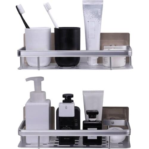 1Pc Wall-mounted Space Aluminum Bathroom Shelf Single Layer Shampoo Holder Cosmetic Rack