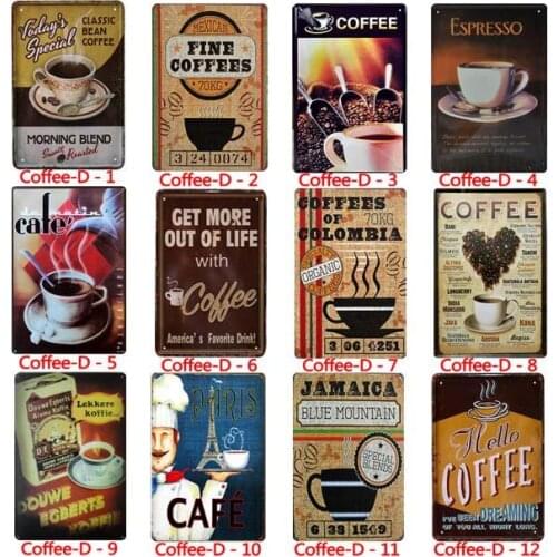 12 Style Coffee Metal Sign Vintage Tin Sign Plaque Metal Vintage Wall Decor Kitchen Coffee Bar Cafe Retro Posters Iron Painting