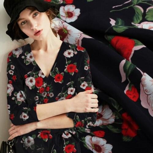 140cm silk crepe de chine fabric fashion flowers crepe silk fabric dress Chinese fabric wholesale silk cloth