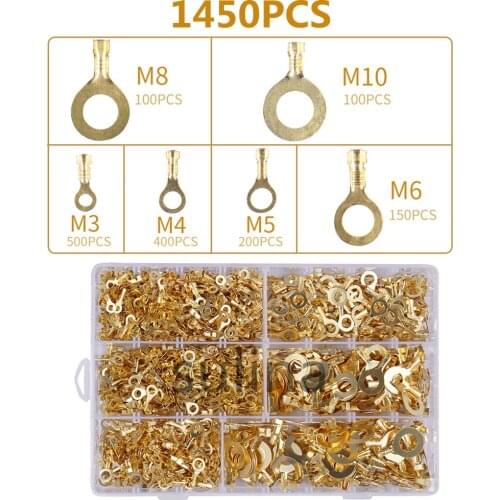 1450pcst Ring Type Gold Terminals Golden Brass Non-insulated Crimp Terminals Connectors 3.2mm-10.2mm Cable Wire Connectors