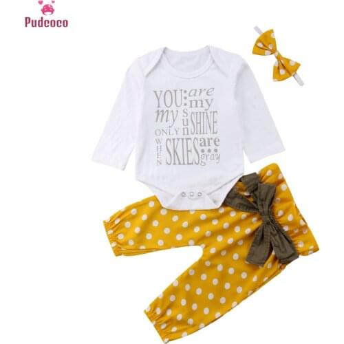 3Pcs Set Baby Girl Cotton Tops Newborn Romper Girls Dot Bowknot Pants Kids Outfits Clothes