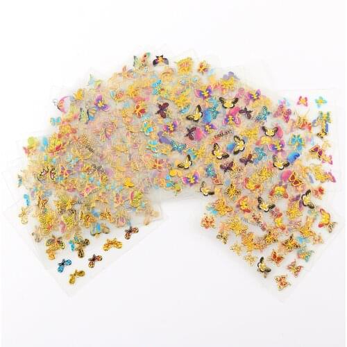 30 Sheets Random Design 3D Nail Art Stickers Golden Colorful Butterfly Series Self Adhesive Nail Decals Decoration Wholesale