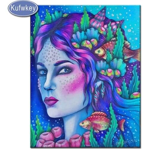 Diamond Embroidery fish woman Diamond Painting Full Square/Round Diamond Mosaic Cartoon Rhinestones Pictures Home Decoration