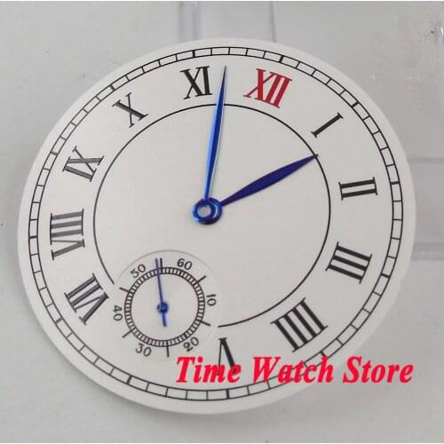 38.9mm white sterial dial fit ETA 6498 hand winding movement Watch dial Roman numerals +blue hands D102