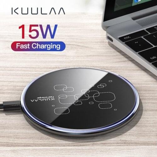 KUULAA Qi Wireless Charger For iPhone X/XS Max XR 8 Plus Mirror 15W Fast Wireless Charging Pad For Samsung S9 S10 Note 9 8