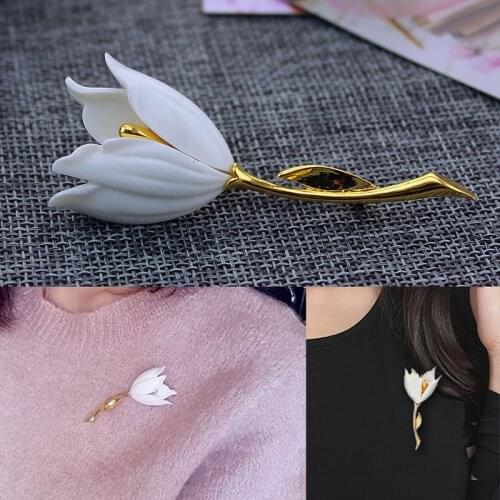 1pc Women Tulip Fower Brooch Pin White Elegant Korean Wedding Party Clothing Garment Fashion Jewelry Accessories